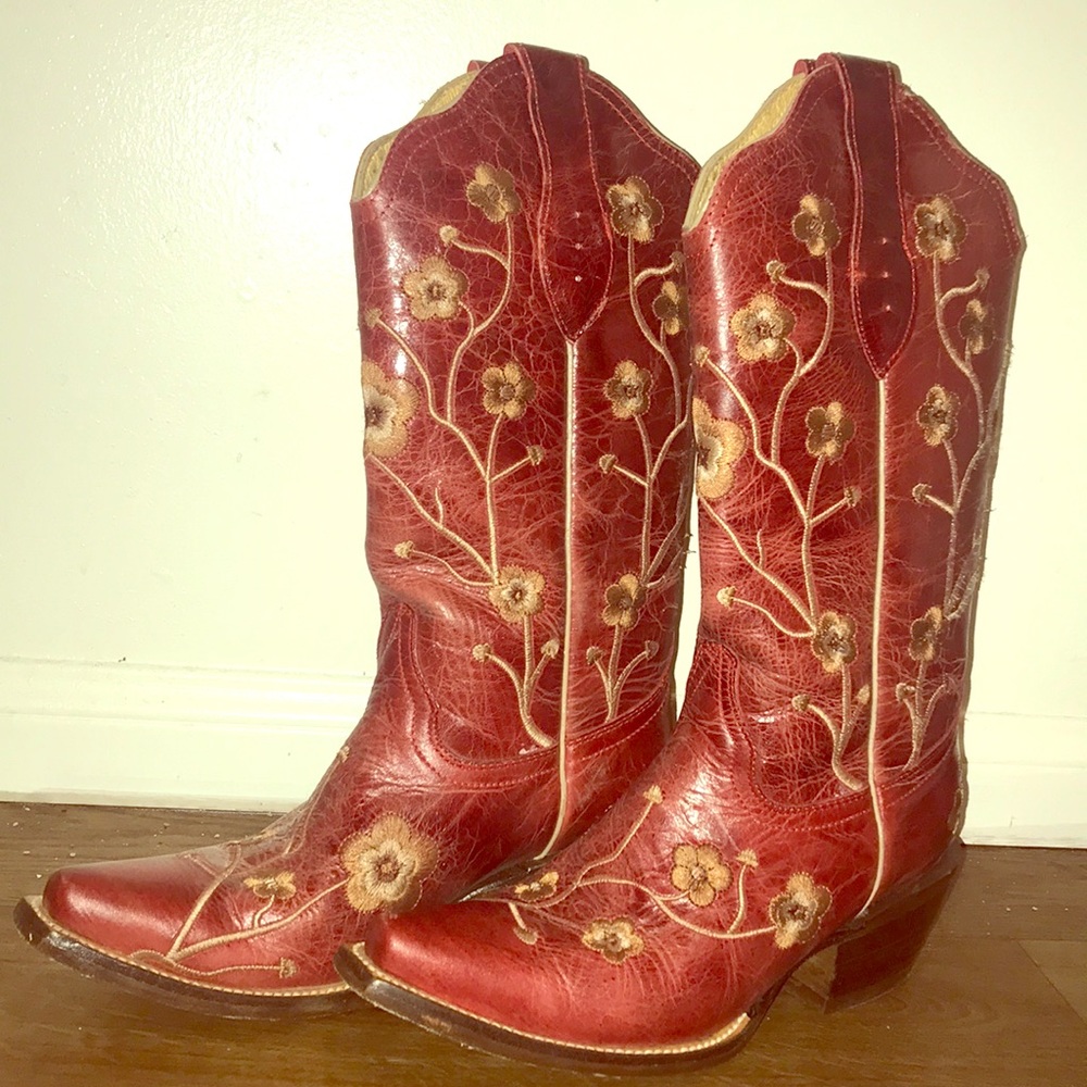 Red 100% Leather Cowgirl Boots